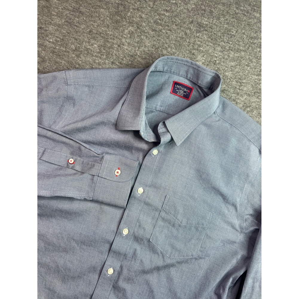 UNTUCKit Pro-Cesare Mens Large Slim Fit Wrinkle Free Navy Button Down Shirt - Picture 1 of 11